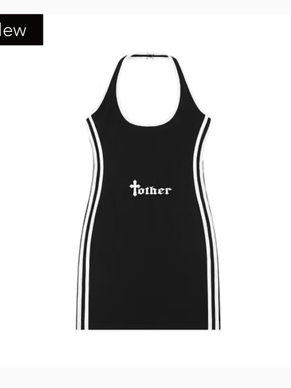 Black Halter-Style Bodycon Mini Dress with White Side Stripes